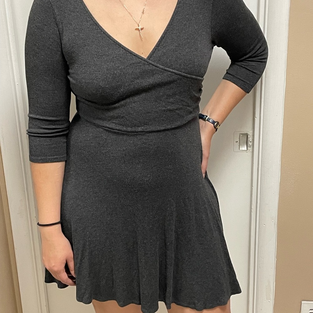 Mai Tai Plus Size Ribbed Gray Fit and Flare Dress Size 1X